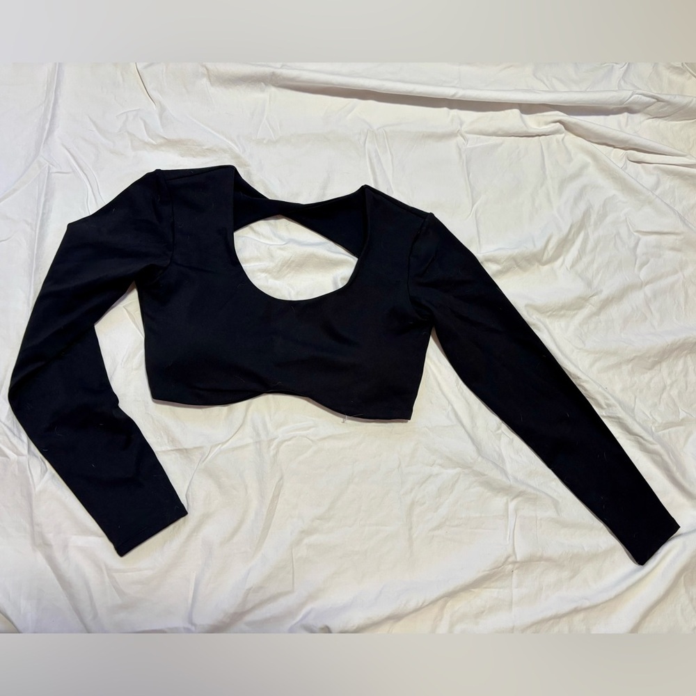 Elegant Black Long Sleeve Crop Top